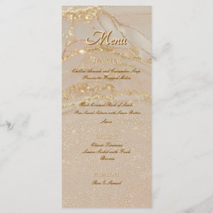 Menu Plat Chic Or Rose Encre Alcoolique Paillettes