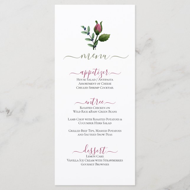 Menu plat Classy Minimal Rose Bud Design (Devant)