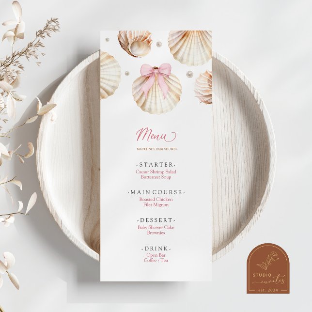 Menu plat de Baby Shower Fille Ruban Rose Coquilla (Créateur téléchargé)