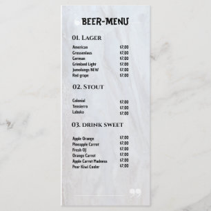 Menu Plat De Boisson De Bière