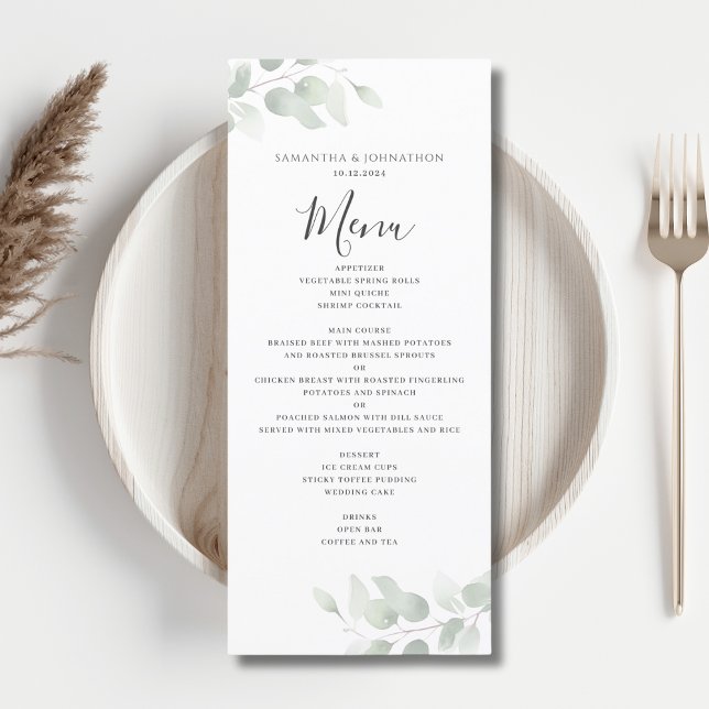 Menu plat de mariage à l'aquarelle de verdure d'Eu (Créateur téléchargé)