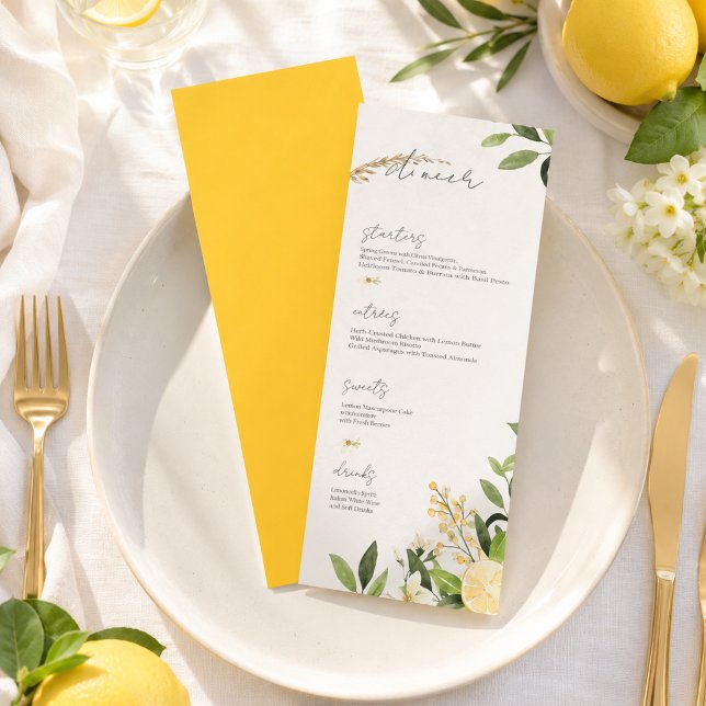 Menu Plat de Mariage au Citron à l'Aquarelle (Créateur téléchargé)