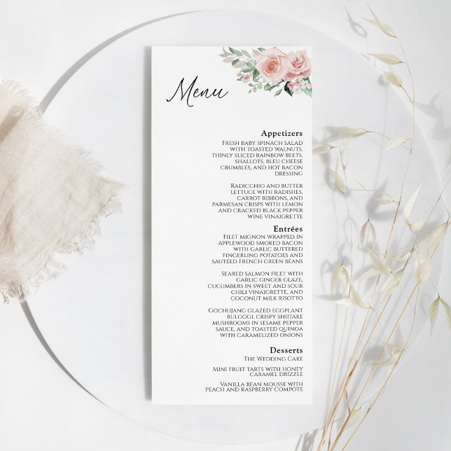 Menu Plat de Mariage Blanc Floral Rouge aux Joues (Créateur téléchargé)