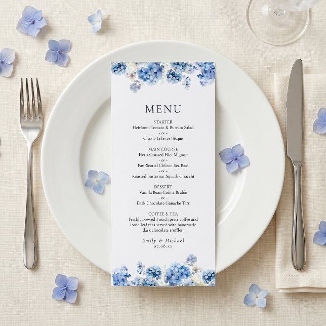 Menu Plat de Mariage Coastal aux Hortensias Bleus (Créateur téléchargé)