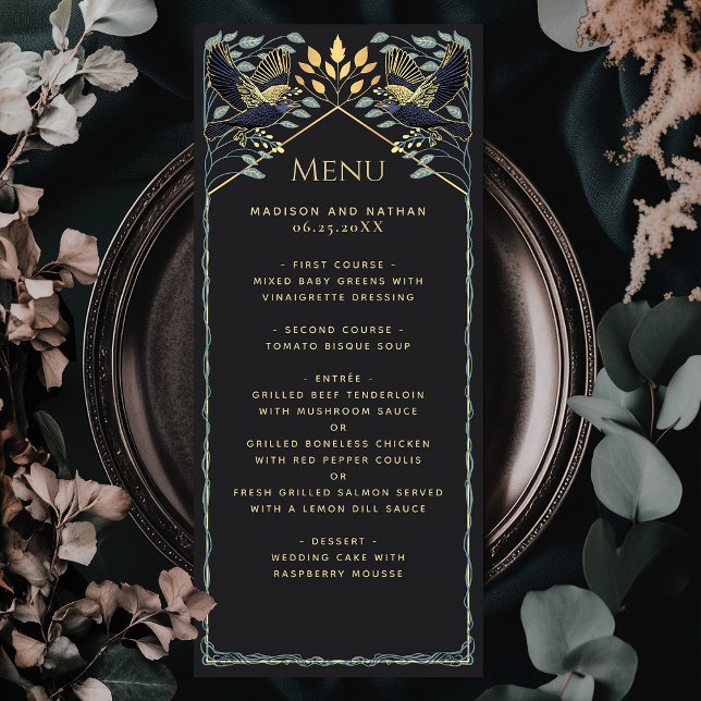 Menu plat de mariage corbeau gothique enchanté (Créateur téléchargé)