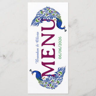 Menu Plat de Mariage Paon Bleu Royal
