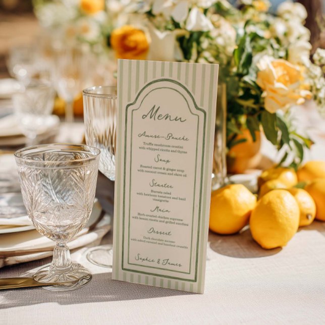 Menu Plat de Mariage Rayé Vert (Créateur téléchargé)