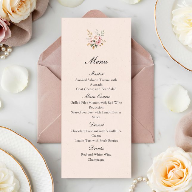 Menu Plat de Mariage Roses Roses Fuschia Élégantes (Créateur téléchargé)