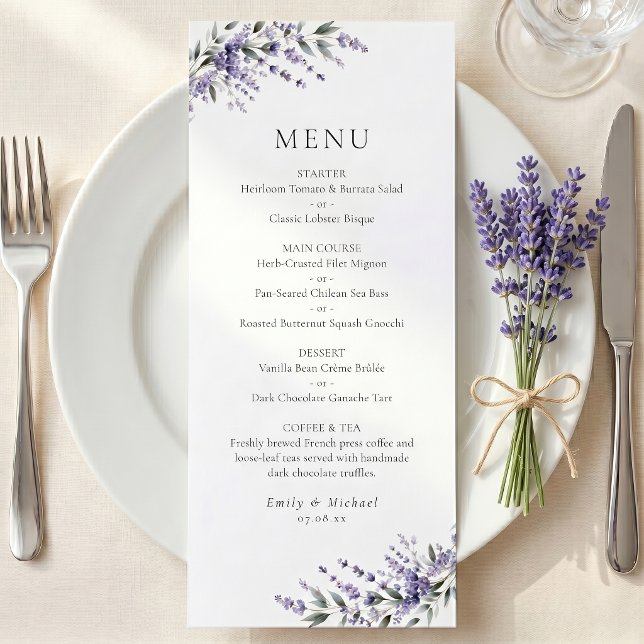 Menu Plat de Mariage Rustique au Lavande Violet (Créateur téléchargé)