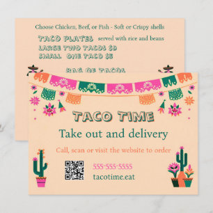 Menu plat de tacos à emporter ou à livrer de la no
