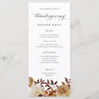 Menu plat de Thanksgiving floral automnal rustique