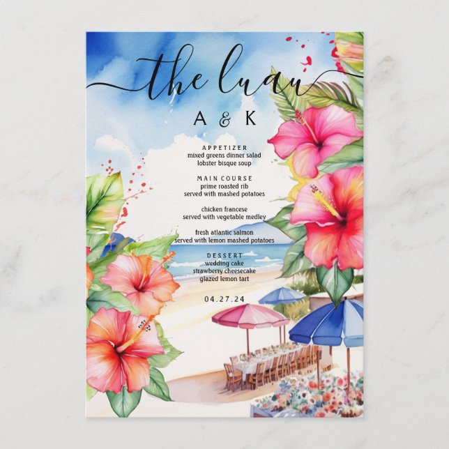 Menu Plat Destination Plage au Hibiscus Tropical (Devant)