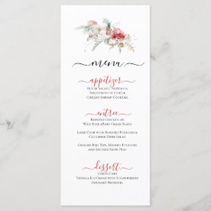 Menu plat d'illustrations florales à thème d'hiver