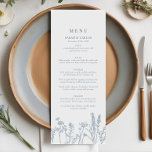 Menu plat du Mariage Fleur sauvage périphérique<br><div class="desc">Ajoutez une touche de charme intemporel à votre réception grâce à ce menu Elégant Fleur sauvage Mariage Periwinkle. Avec des fleurs sauvages délicats dans des teintes douces, ce design apporte une touche romantique et sophistiquée à votre paysage de table mariage. L'aménagement épuré et minimaliste vous garantit de savoureux choix de...</div>