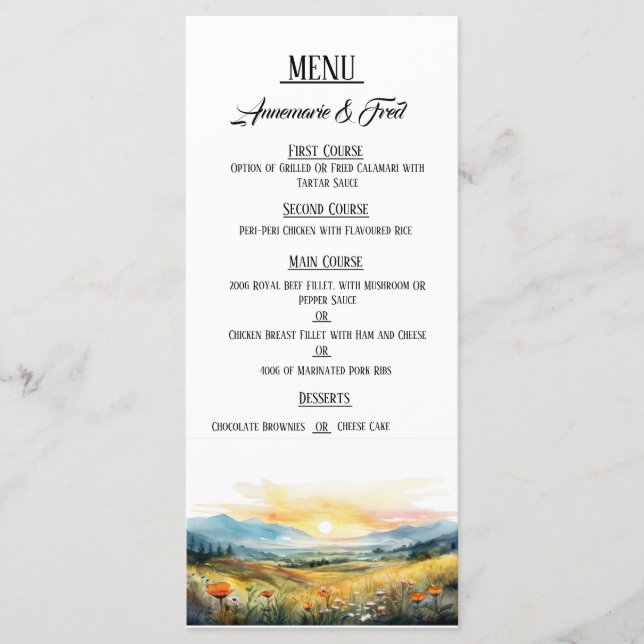 Menu plat élégant Sunset (Devant)