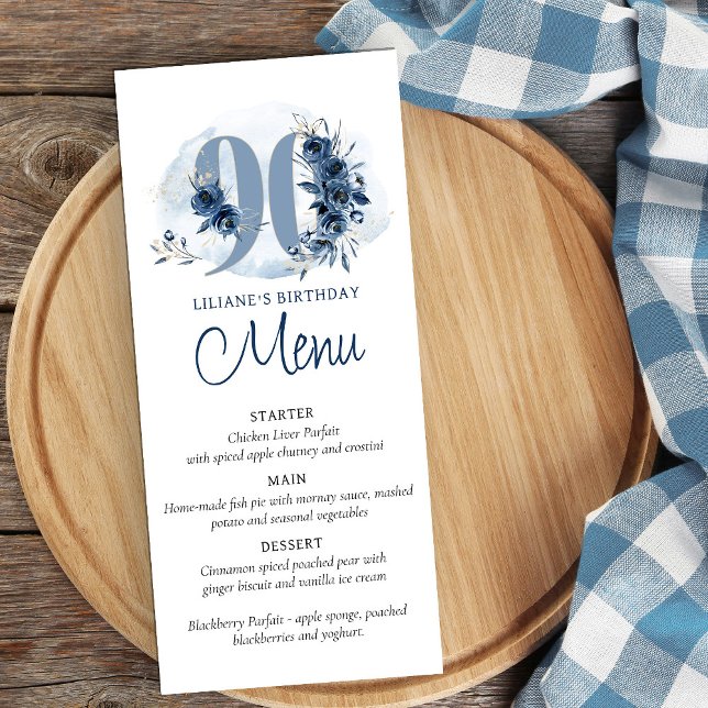 Menu plat entièrement modifiable pour fête des 90  (90th birthday party menu)