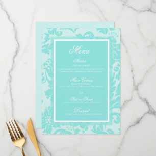 Menu plat mariage damassé turquoise