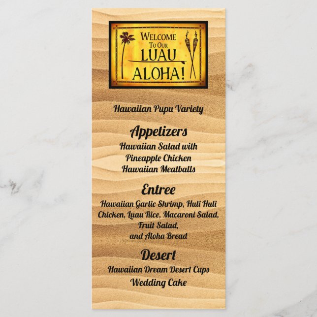 Menu plat Mariage Hawaiian Luau (Devant)
