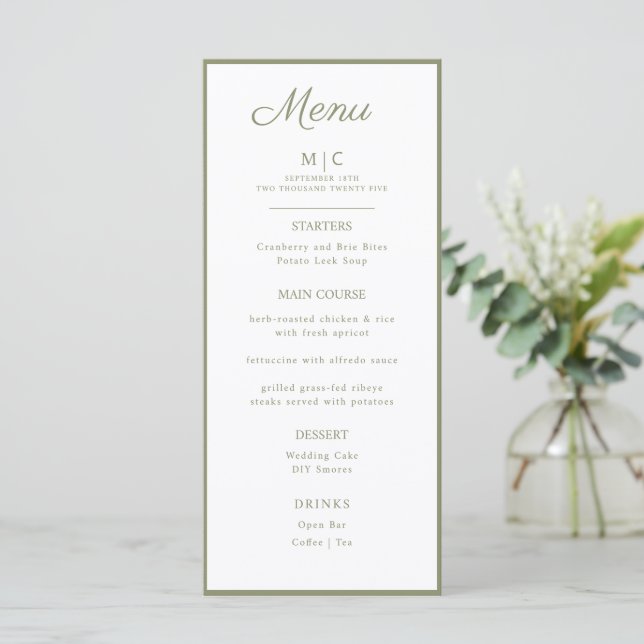 Menu plat mariage minimaliste moderne. (Debout devant)