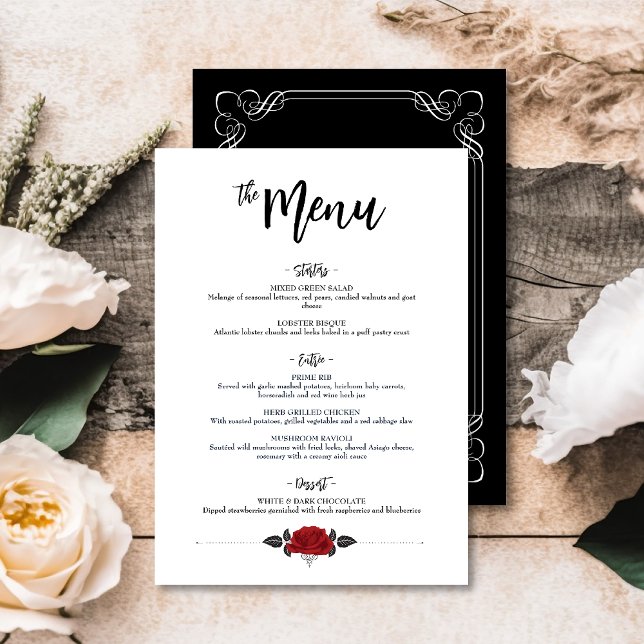Menu plat Mariage Roses rouges romantiques interco (Créateur téléchargé)
