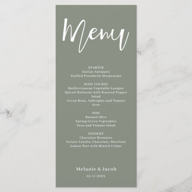 Menu plat Mariage vert (Devant)