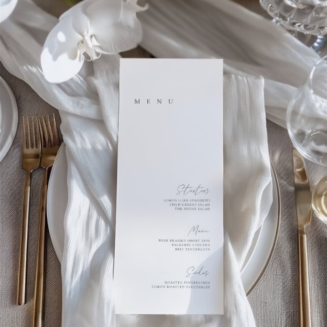 Menu plat minimaliste Mariage noir et blanc (Black & White Elegant Minimalist Wedding Flat Menu)