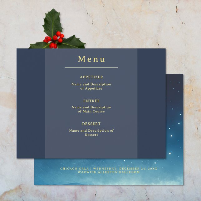 Menu plat personnalisé Or Bleu (Blue Gold Custom Flat Menu (front and back))