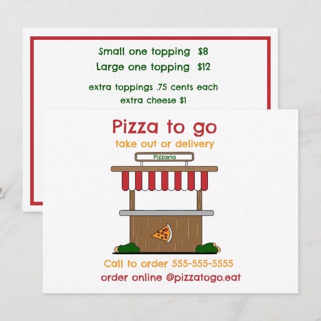 Menu plat pour la livraison ou la vente à emporter (Devant / Derrière)