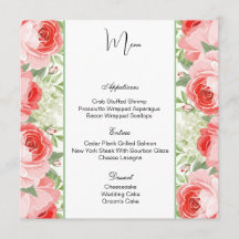 Menu Plat Roses Rose Cartes