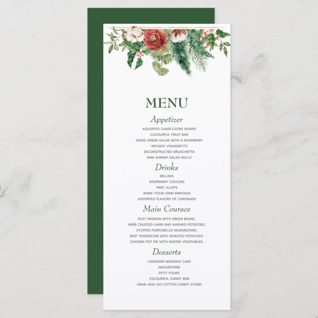 Menu Plat Weddingis. Noël mariage hiver Hommes (Devant / Derrière)