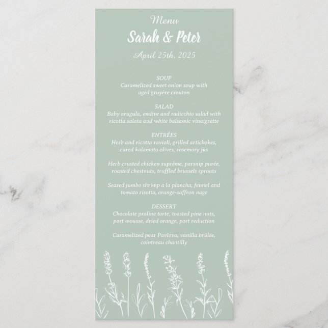 Menu plat Wild Lavender Mariage (Devant)