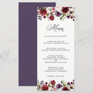 Menu Plum bordeaux romantique et floral