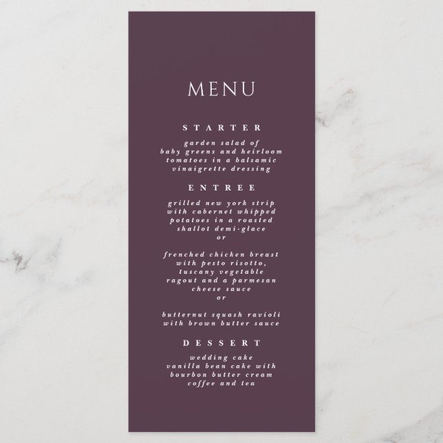 Menu Plum Calligraphie simple Élégant Dîner Mariage (Devant)