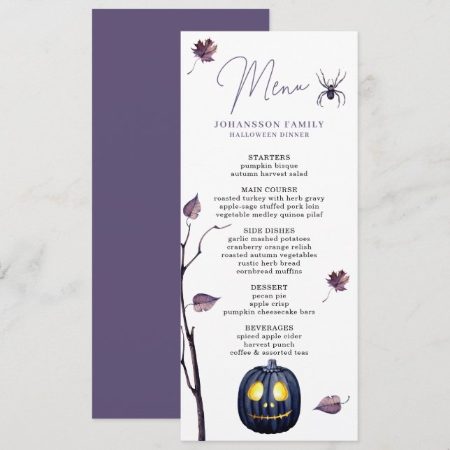 MENU PLUM ÉFFRAYANT CITROUILLE SPIDER AUTUMN FEAF HALLO (Devant / Derrière)