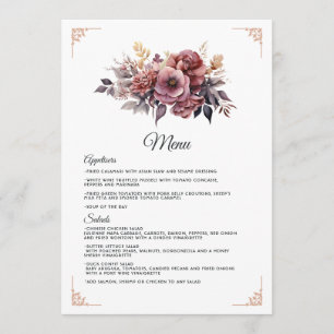 Menu Plum, Grey, cuivre et Dusty Rose Mariage floral