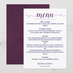 Menu Plum simple élégant et bleu marine sur Mariage bla