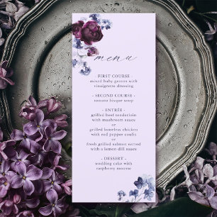 Menu Plum violet & Indigo Bleu Élégant Mariage floral