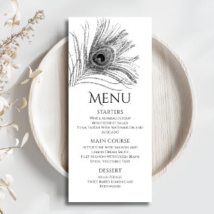 Menu Plume de Paon Chic Pailleté Argent Bar Mitzvah