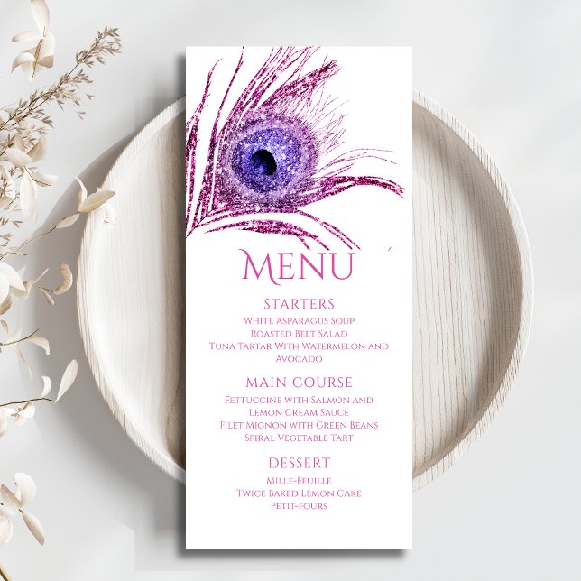 Menu Plume de Paon Chic Paillettes Rose Bat Mitzvah (Créateur téléchargé)