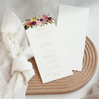 Menu Plumes d'or sauvage Boho Tropical Floral Diner Men