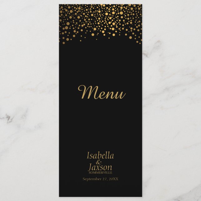Menu Points de Confettis en Fausse Feuille Noirs et Dor (Devant)