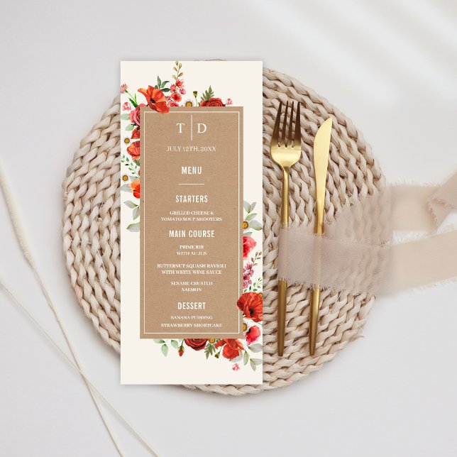 Menu Poppies de fleurs sauvages Cardstock Mariage (Créateur téléchargé)