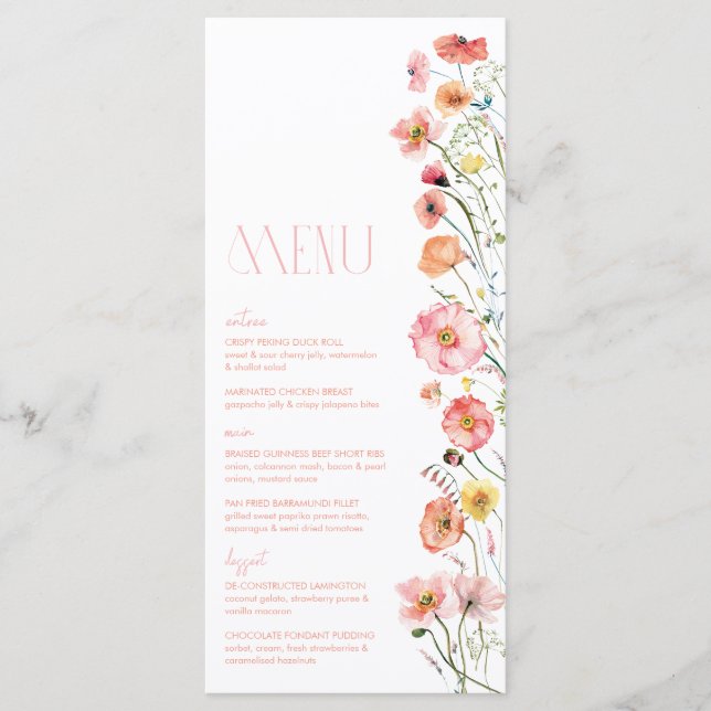 Menu Poppies Fleurs sauvages de Fêtes des mariées  (Devant)