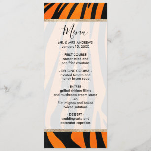 Menu Poster de animal de bandes de tigres noirs orange 