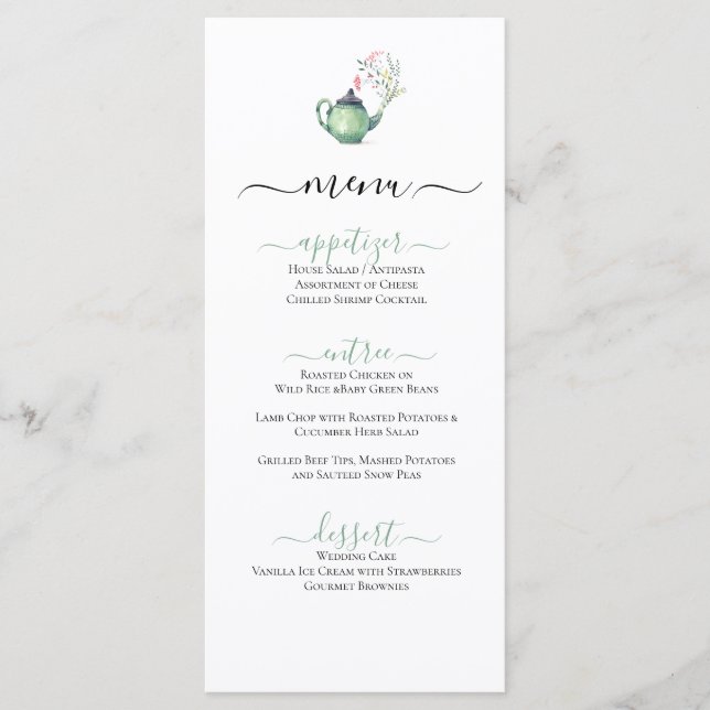 Menu Pot de thé aquarelle (Devant)