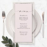 Menu Poudre de rougissement de couleur unie élégante ro<br><div class="desc">Menu de mariage rose simple et élégant en poudre de rougissement de couleur unie. Cette carte de menu moderne et chic est simple, classique et élégante avec un fond de couleur unie simple et une jolie police de calligraphie à queue. Affiché dans la nouvelle collection de couleurs. Avec un joli...</div>