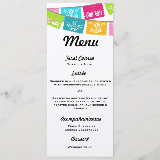 Menu pour mariage ou fête (Devant)