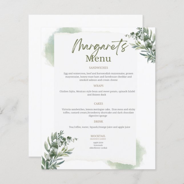 Menu pour mariages et anniversaires (Devant / Derrière)