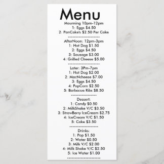 Menu pour resturant