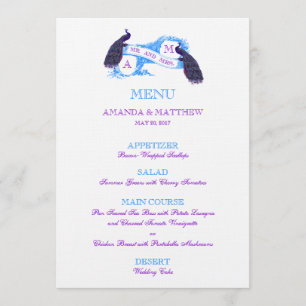 Menu pourpre et bleu de mariage de paon